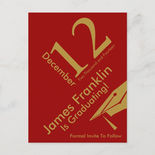 Modern Save The Date Graduation Red and Gold Announcement Postcard (Front)