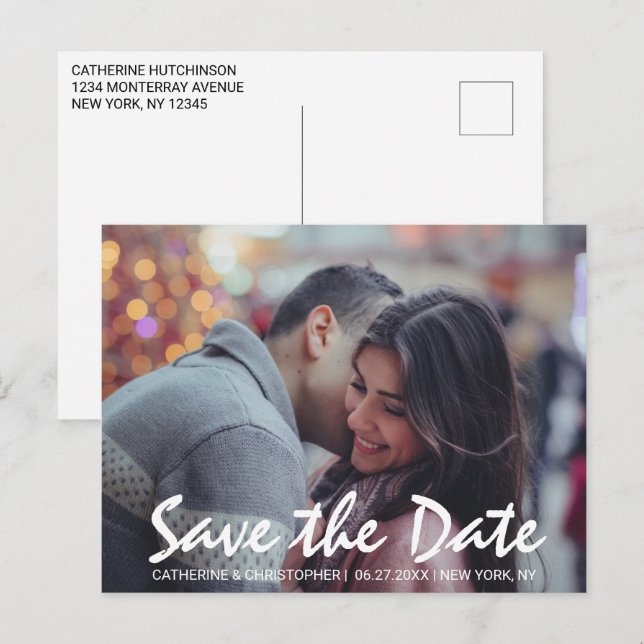 Modern Save the Date Hand Lettered Photo Postcard (Front/Back)