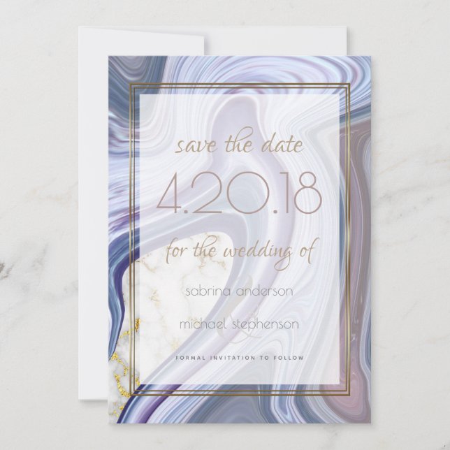 Modern Save the Date Marbleized Purple Rose Agate (Front)