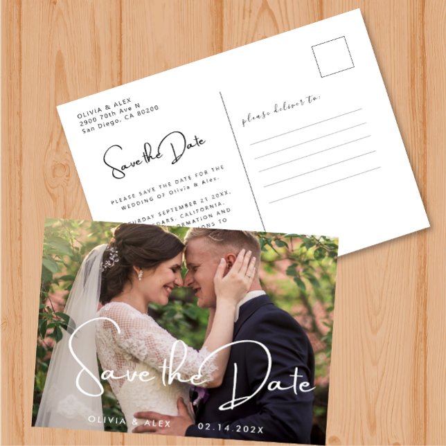 Modern Save the Date Monogram Photo Collage Simple Postcard (Creator Uploaded)