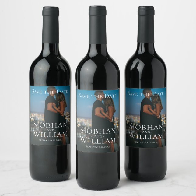 Modern Save The Date Personalized Photo Wine Label (Bottles)