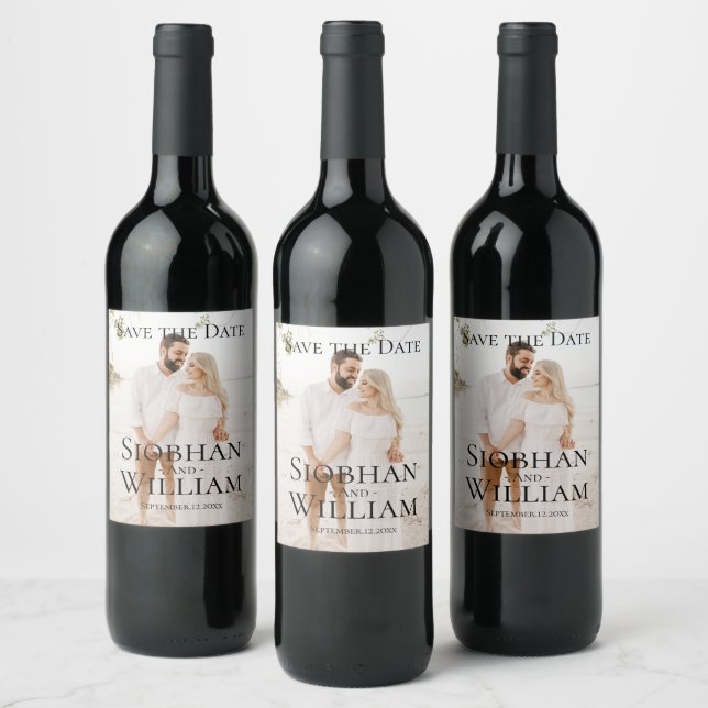Modern Save The Date Personalized Photo Wine Label (Bottles)