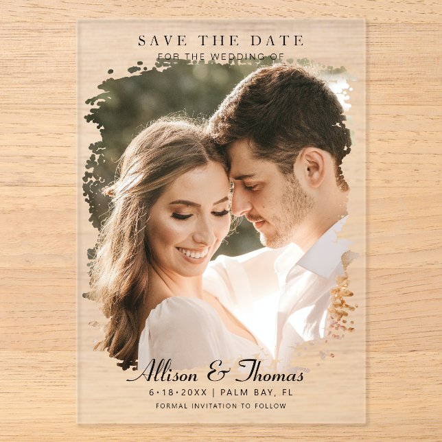 Modern Save the Date Photo Chic Wedding Acrylic Invitations (Front)