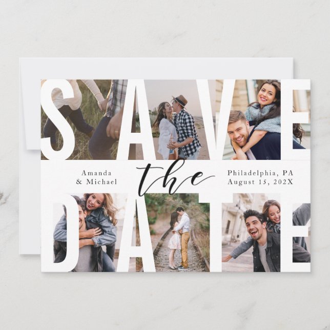 Modern Save the Date Photo Collage Invitation (Front)