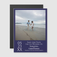 Modern Save the Date Photo Navy Blue Magnet