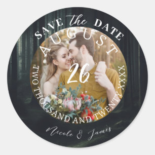 Modern Save the Date Photo Picture Wedding Classic Round Sticker