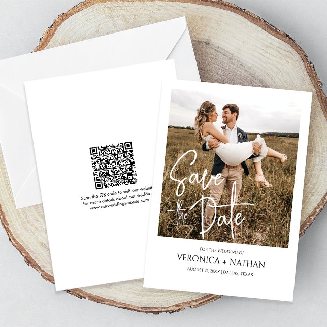 Modern Save The Date Photo QR Code Wedding Invitation (The QR code makes it easy for guests to visit your website for more details about your wedding.)