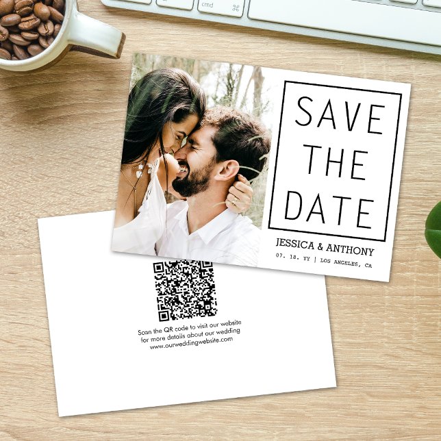 Modern Save The Date Photo QR Code Wedding Invitation (Save the Date with a QR code for your guests to easily find out more details about your wedding.)