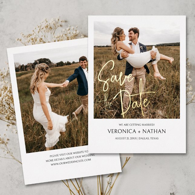 Modern Save The Date Photo Wedding | Real Gold (The luxurious touch of foil adds a stunning allure, making this invitation a perfect choice.)