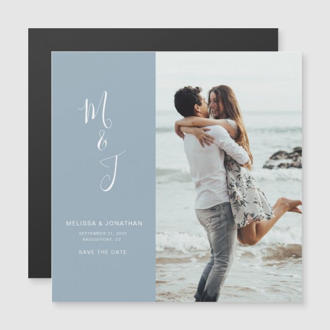 Modern Save The Date Powder Blue Magnetic Card (Front/Back)