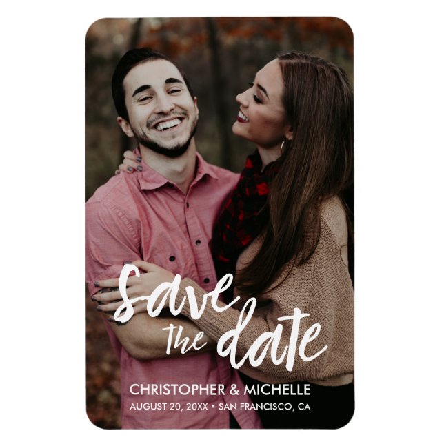 Modern Save the Date Script Personalized Photo Magnet (Vertical)