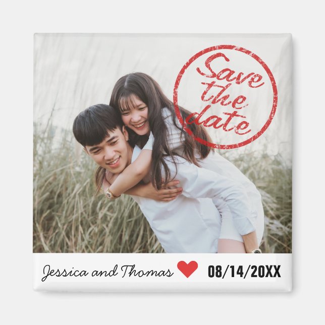Modern Save the Date Stamp Custom Photo Magnet (Front)