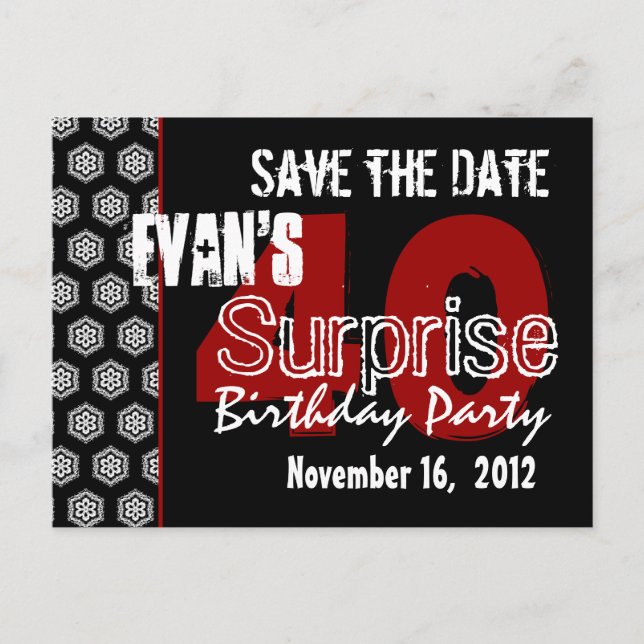 Modern Save the Date Surprise 40th Party V336 Announcement Postcard (Front)
