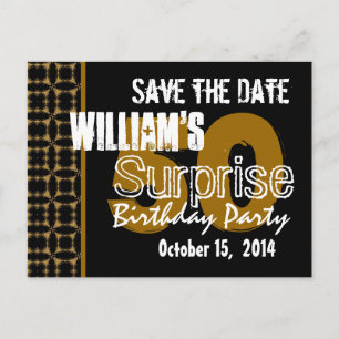 Modern Save the Date Surprise 50th Gold and Black Announcement Postcard