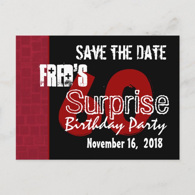 Modern Save the Date Surprise 60th Party W1942A Announcement Postcard (Front)