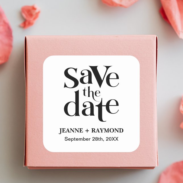 Modern Save The Date Wedding Announcement Square Sticker (Wedding announcement square sticker brings timeless beauty to special event details.)