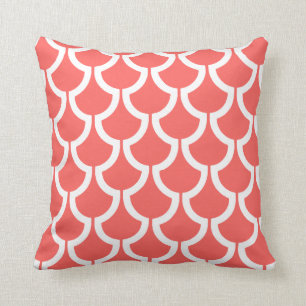 Modern Scales Geometric   coral white Throw Pillow