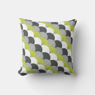 MODERN scallop fan pattern charcoal grey green Throw Pillow