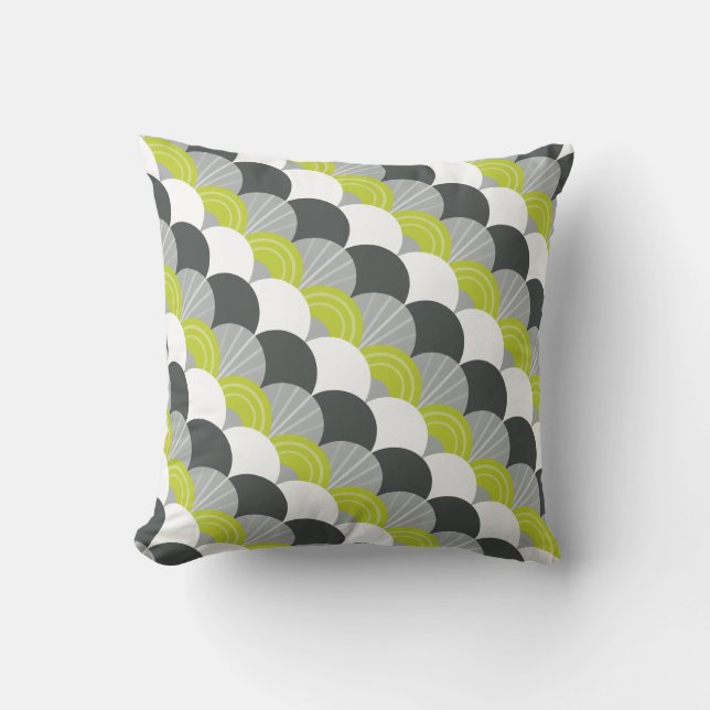 MODERN scallop fan pattern charcoal grey green Throw Pillow (Front)