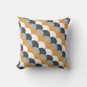 MODERN scallop fan pattern charcoal grey orange Throw Pillow