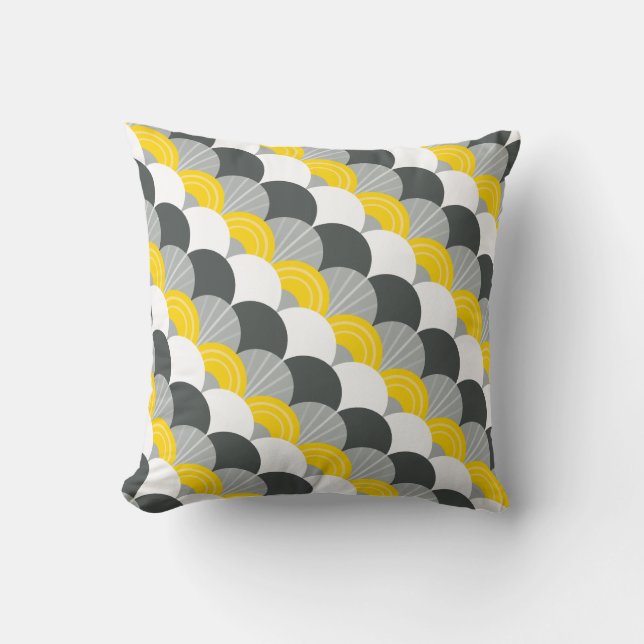 MODERN scallop fan pattern charcoal grey yellow Throw Pillow (Front)