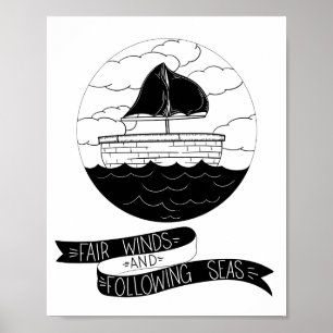 Modern Scandi black and white sailing Nursery Poster