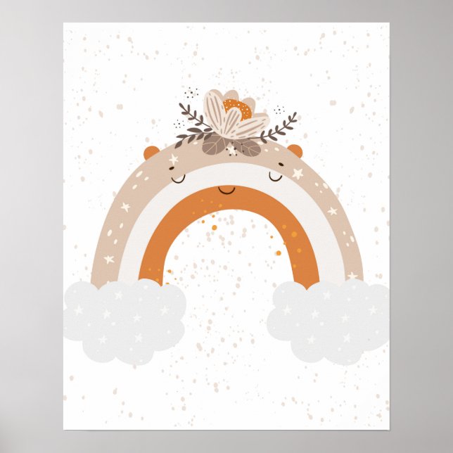 Modern scandi cute rainbow with flowers Nursery Poster (Front)