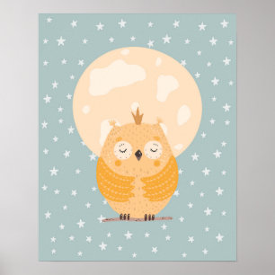 Modern scandi  cute sleepy owl  nursery poster