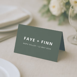 Modern Scandi Forest Green Minimal Wedding Dinner Place Card