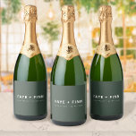 Modern Scandi | Forest Green Minimal Wedding Sparkling Wine Label<br><div class="desc">Simple, stylish custom wedding sparkling wine label in a modern minimalist scandi scandinavian design style with a contemporary typography in white on a moss forest green background in an informal casual style. The text can easily be personalized for a unique one of a kind wedding favour for your special day....</div>