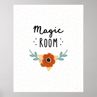 Modern scandi magic room with flowers nursery poster