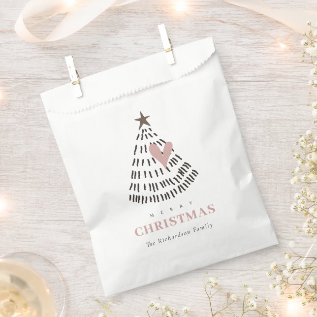 Modern Scandi Minimal Blush Heart Christmas Tree Favour Bag (Clipped)