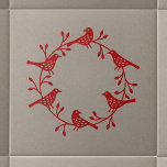 Modern Scandinavian Bird and Rosehip Wreath Tile<br><div class="desc">Scandi bird and rose hip wreath papercut style design.  Festive red on a neutral background, </div>