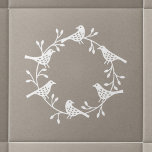 Modern Scandinavian Bird and Rosehip Wreath Tile<br><div class="desc">Scandi bird and rose hip wreath papercut style design.  White on a neutral background, </div>