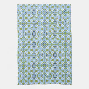 Modern Scandinavian Blue Olive Green Floral Kitchen Towel