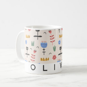 Modern Scandinavian Floral Mug   Personalized Gift