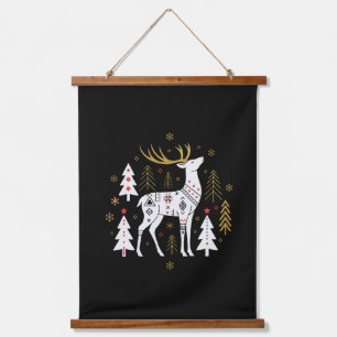 Modern Scandinavian Folk Art Christmas Reindeer Hanging Tapestry