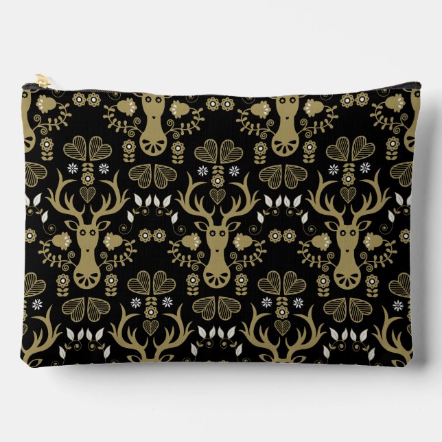 Modern Scandinavian Folk Art Deer Accessory Pouch (Front)