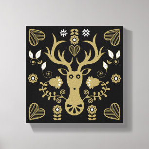 Modern Scandinavian Folk Art Deer Canvas Print