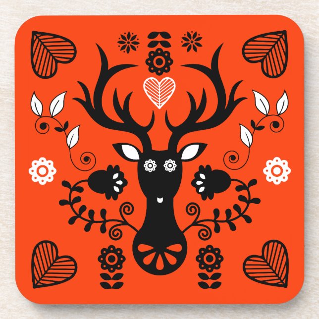 Modern Scandinavian Folk Art Deer Coaster (Front)