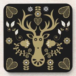 Modern Scandinavian Folk Art Deer Coaster