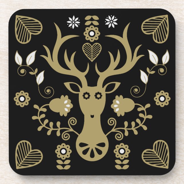 Modern Scandinavian Folk Art Deer Coaster (Front)