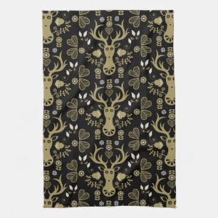 Modern Scandinavian Folk Art Deer Kitchen Towel