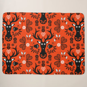 Modern Scandinavian Folk Art Deer Sherpa Blanket