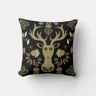 Modern Scandinavian Folk Art Deer Throw Pillow