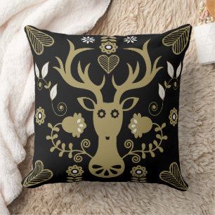 Modern Scandinavian Folk Art Deer Throw Pillow