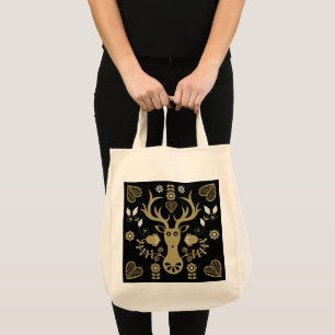 Modern Scandinavian Folk Art Deer Tote Bag