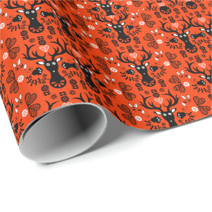 Modern Scandinavian Folk Art Deer Wrapping Paper
