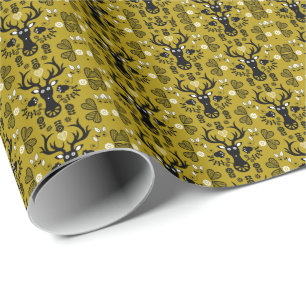 Modern Scandinavian Folk Art Deer Wrapping Paper
