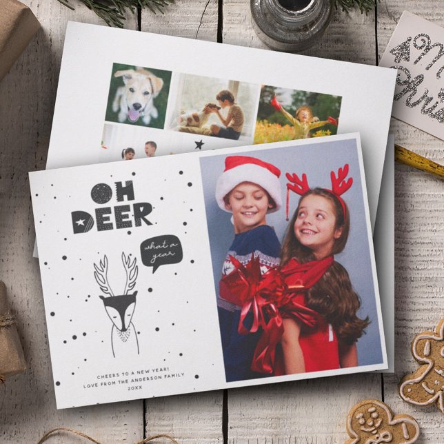Modern Scandinavian Fun Deer  Multi Photo Collage Holiday Card (Creator Uploaded)